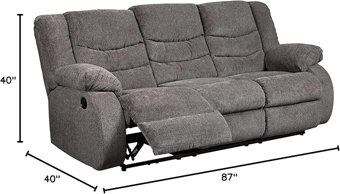 Signature Design by Ashley Tulen Modern Manual Pull Tab Reclining Sofa, Dark Gray