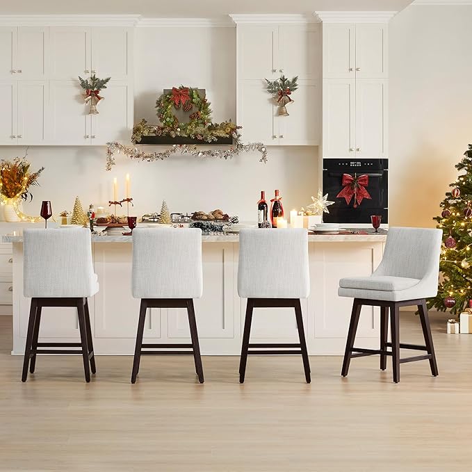 CHITA Bar Stools Set of 2, Counter Height Swivel Barstools, FSC Certified Morden Upholstered Fabric Counter Chairs with Back Support, 26.8" H Seat Height, Fabric in Ivory