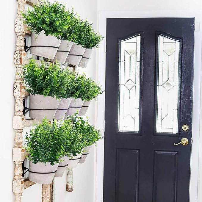 summer flower 10 Pack Artificial Boxwood Stems for Outdoors Unfading in The Sun Plastic Faux Plants Fake Foliage Shrubs Greenery for Garden Office Patio Wedding Farmhouse Indoor Decoration