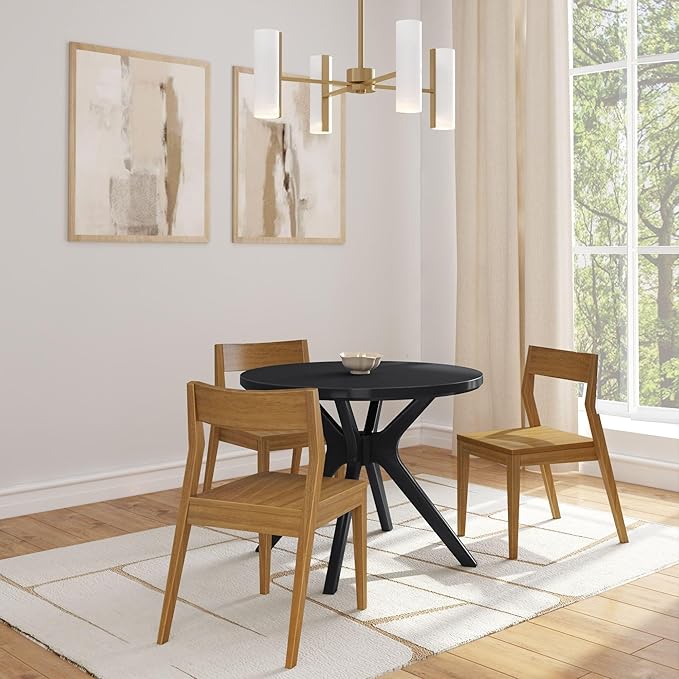 Plank+Beam Verso Round Dining Table, 38 Inch Solid Wood Kitchen & Dining Room Table, Kitchen Dinner Table, Black