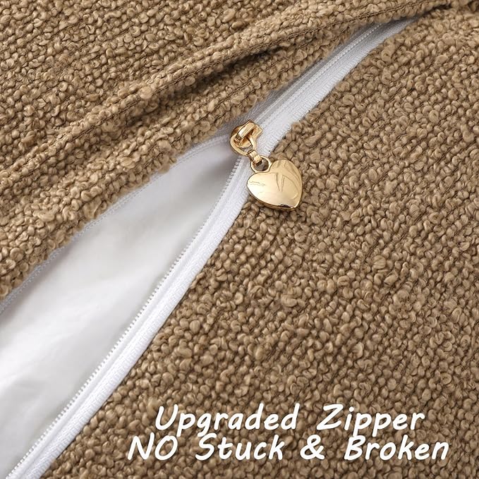 FUTEI Pack of 2 Khaki Decorative Throw Pillow Covers 12x20 Inch Soft Cozy Solid Boucle Textured Lumbar Pillow Cases,Modern Home Decor for Couch Bed Living Room