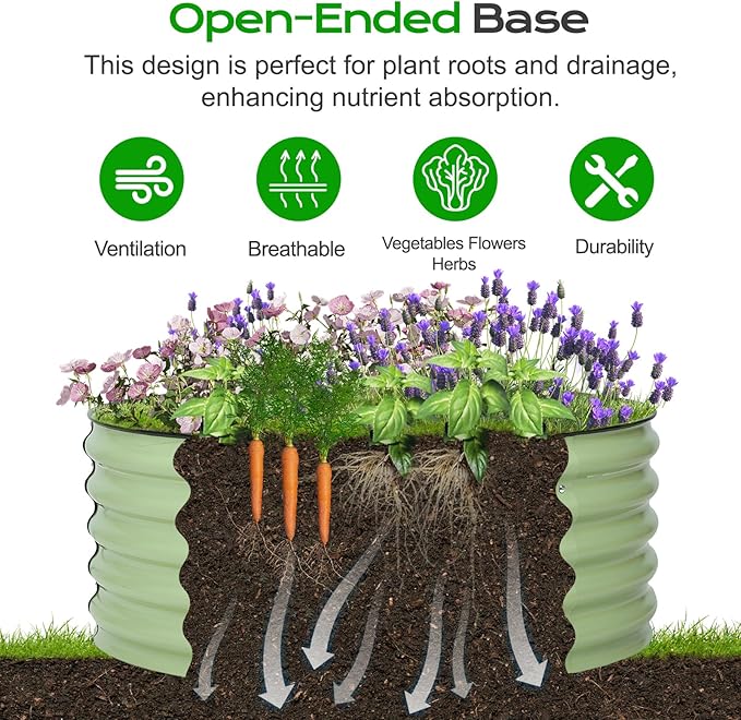 Aoodor 17" Tall 42" Metal Raised Garden Bed, Outdoor Planter Box and Raised Garden Kit for Vegetables, Flowers, Tomatoes Carrots and Herbs, Olive Green