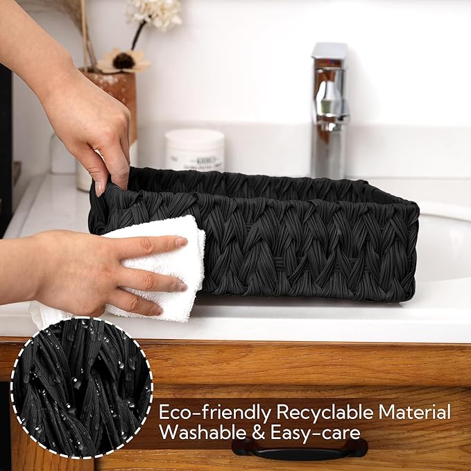GRANNY SAYS Wicker Storage Basket, Decorative Woven Baskets for Storage, Waterproof Baskets Organizer, Wicker Basket for Organizing, 2-Pack, Black