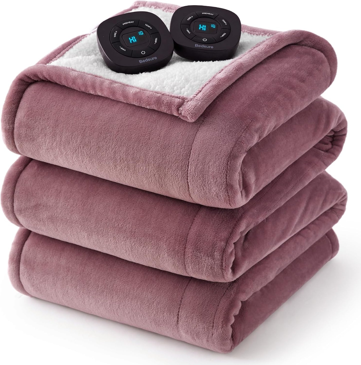 Bedsure Electric Blanket Queen Size - Dual Control Heated Blanket Queen, Fast Heating with 10 Time Settings & 10 Heat Settings, Warm Gift for Grandma (84x90 inches, Woodrose)