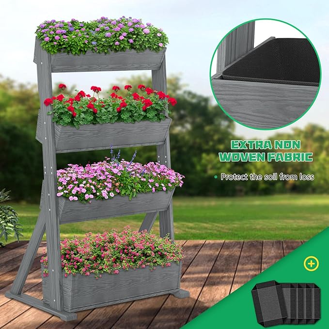 DoCred Vertical Wooden Raised Garden Bed, 4 Tier Garden Planters Freestanding Wood Plant Stand Flower Rack Wooden Planter Box for Plants Herbs Flowers Vegetables Outdoor Indoor Gardening