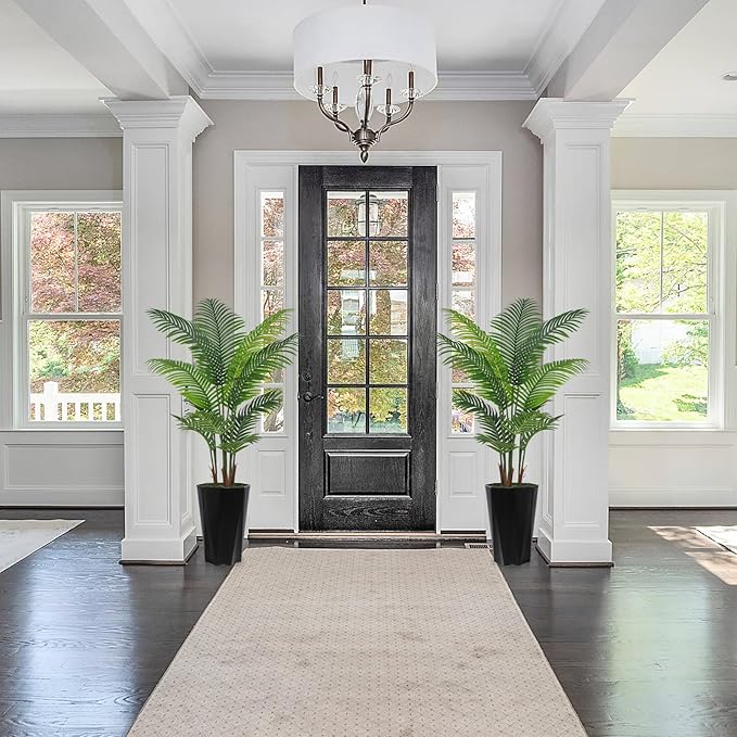 Artificial Palm Tree 5FT - Faux Plant with Black Diamond Planter - Tall Fake Tropical Areca Floor Plant Potted - Artificial Silk Tree for Home Office Living Room Decor Indoor