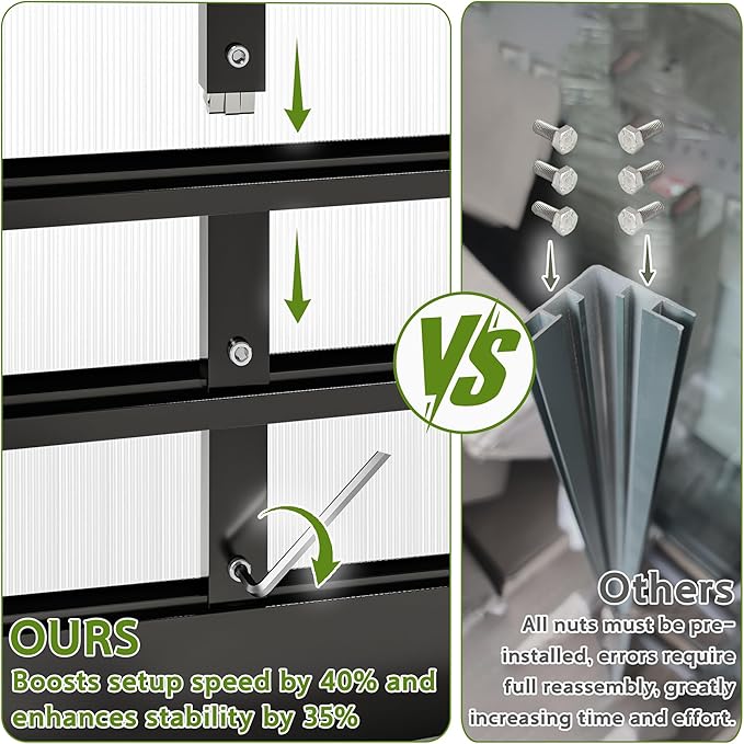 Wanan 8x14FT Greenhouses for Outdoors, Quick Assembly Polycarbonate Green House with UV Protection, Heavy Duty Windproof Aluminum Frame, Adjustable Roof Vent for Backyard or Outdoor Garden Use