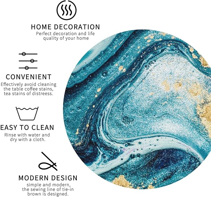Ocean Gold Blue Marble Coasters Set of 6 Coasters for Drinks Absorbent Double-Sided Leather PVC Coaster for Tabletop Protection Coffee Table Decor Ideal for Home Decor House Warming Gifts