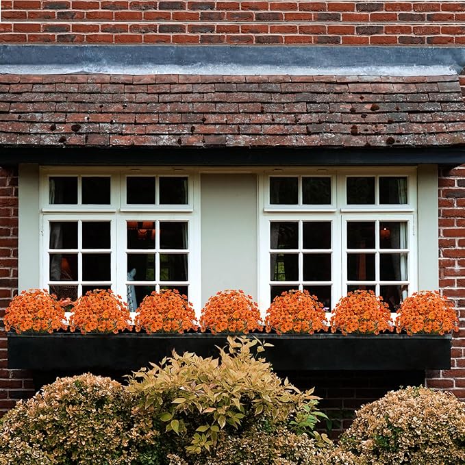 15 Bundles Artificial Flowers UV Resistant Outdoor Plants No Fade Faux Plastic Shrubs Fake Silk Flowers Window Box Garden Porch Home Decoration(Light Autumn Orange)