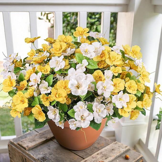 INSPRING Fake Fall Flowers Artificial Mums for Outdoors Autumn Decoration, Faux Silk Flowers Plants Realistic UV Resistant Tropical Flower Artificial for Outside Planter Patio (2MixHB, 6 Bundles)