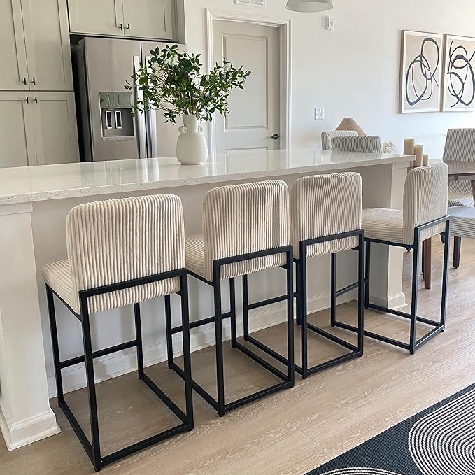 PHI VILLA Counter Height Bar Stools Set of 4, Kitchen Chais for Island, 24 inch Barstools with Back