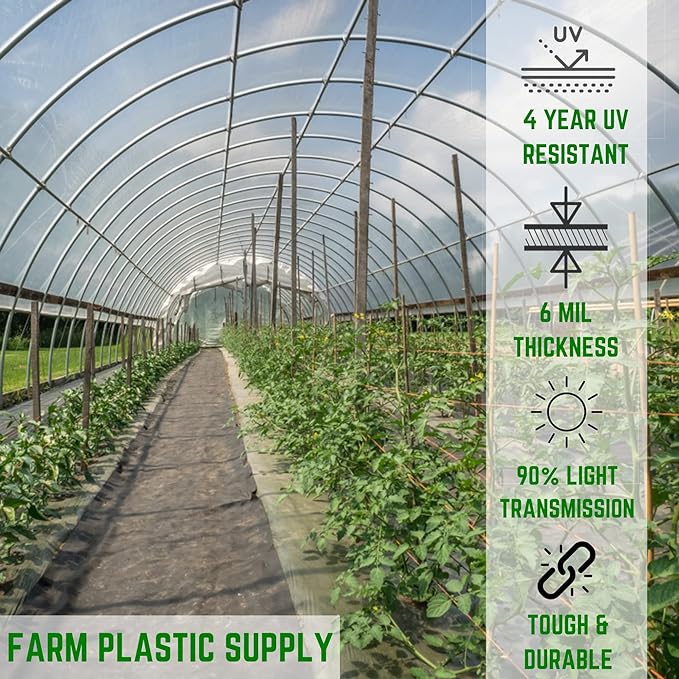 Farm Plastic Supply - Clear Greenhouse Plastic Sheeting - 6 mil - (15' x 24') - 4 Year UV Resistant Polyethylene Greenhouse Film, Hoop House Green House Cover for Gardening, Farming, Agriculture