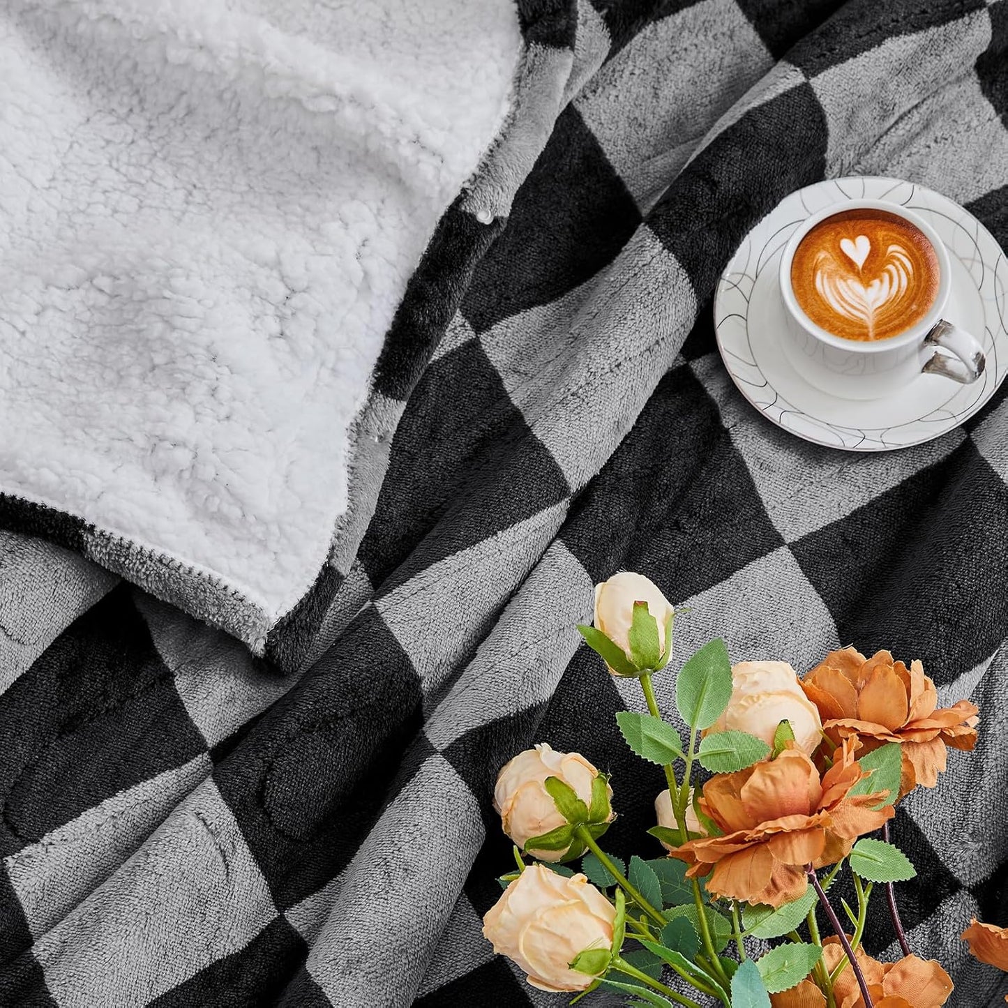 Heated Electric Blanketc Throw, 50X60 Heating Blanket with 10 Heat Level & 8 Hours Auto Off for Lap, Black Gray Checkered Plaid Soft Sherpa Blankets Warmer Gifts for Couch Grandma Women Adults, ETL