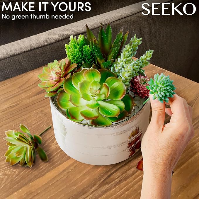 SEEKO Succulents Fake Plants Artificial (28 Pack) - Premium Faux Succulents for Crafts - Realistic Artificial Succulent Assortment for Party, Cake, Garden, Home & Outdoor Decor