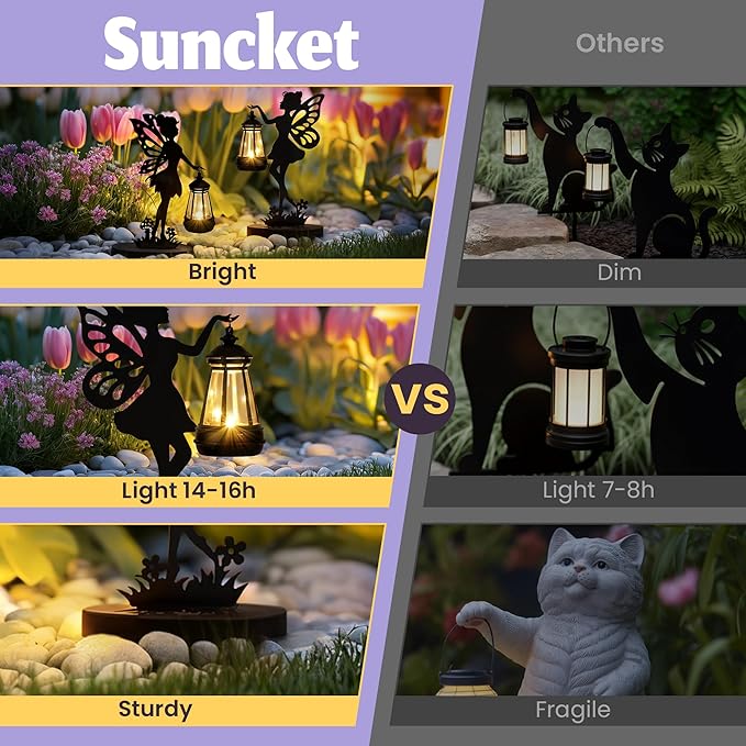 Solar Garden Statues Outdoor Decor, Fairy Garden Accessories, Housewarming Ornament Gift for Women Mom Grandma, Metal Decorative Figurine Light for Patio, Lawn, Yard, Pathway