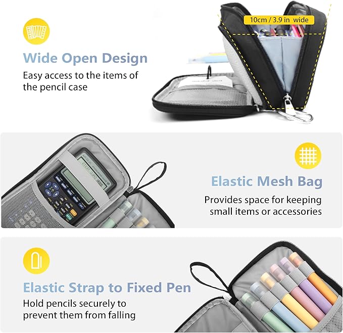 Pencil Case Big Capacity Pen Pouch Large Storage Holder Marker Pen Bag Durable 3 Compartment School Office Desk Organizer Portable Cute Zipper Stationery for Kids Teen Student Boys Girls Adults Klein