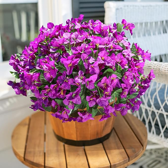 Fake Bougainvillea Artificial Flowers for Outdoors, 4 Bundles Realistic Fake Flower UV Resistant Silk Flowers for Outside, Faux Plants for Planter Patio Porch Window Garden Home Decoration (Purple)