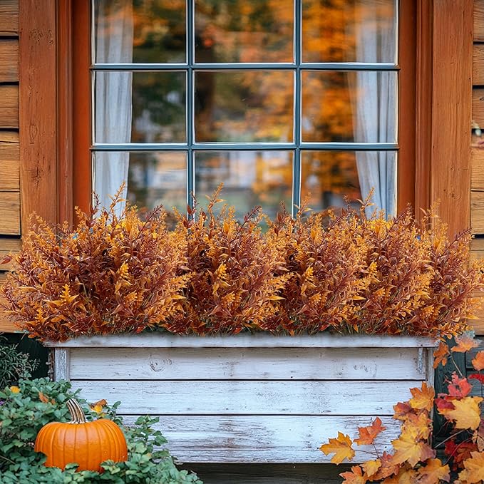 TURNMEON 20 Bundles Artificial Fall Flowers for Outdoors Fall Decorations, UV Resistant Artificial Lavender Plastic Faux Flowers Fake Mums Fall Plants Autumn Thanksgiving Decor Home Porch Gardens