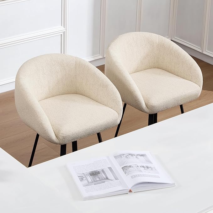 Zesthouse Swivel Counter Height Stools Set of 2, Modern Bar Stools for Kitchen Island, 26" Upholstered Kitchen Counter Height Barstools with Barrel Arms & Backs, Beige Linen Fabric Bar Chairs