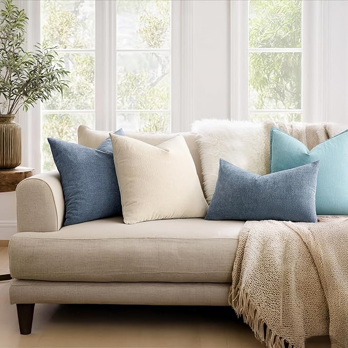 MIULEE Dark Grey Blue Couch Pillow Covers 20x20 Inch, Set of 2 Soft Chenille Decorative Square Throw Pillow Covers Farmhouse for Sofa Living Room Bed