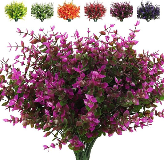 RECUTMS Artificial Flowers, Fake Outdoor UV Resistant Plants Faux Plastic Greenery Shrubs Indoor Outside Hanging Planter Home Kitchen Office Wedding, Garden Decor(Fuchsia Eucalyptus)