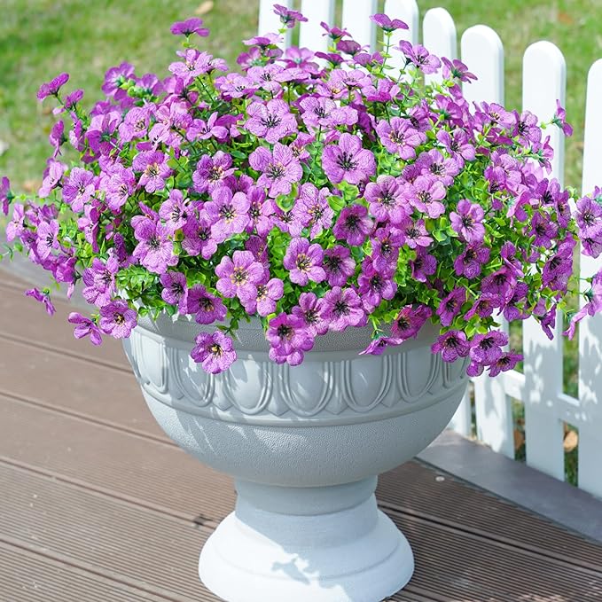 Artificial Fake Plants Flowers for Outdoor Outside Summer Decoration, 12 Bundles Faux UV Resistant Look Real Silk Purple Daisy for Porch Patio Home Window Box Yard Garden Planter