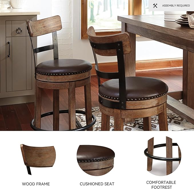 Signature Design by Ashley Pinnadel 24.25" Modern Farmhouse Swivel Counter Height Barstool, Light Brown