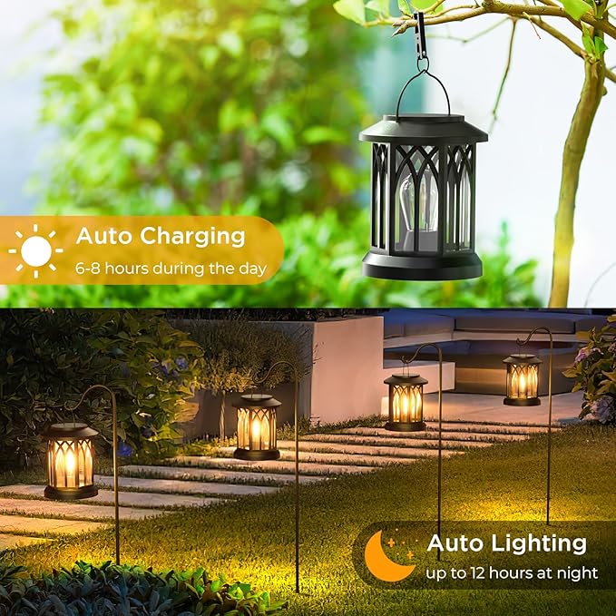 WdtPro 4 Pack Solar Lantern Outdoor Lights, Upgraded Bright Solar Lanterns Outdoor Waterproof, Hanging Solar Powered Lantern Over 12Hrs Lights for Outside Garden Yard Patio Tree Path Decor