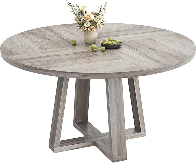 GAOMON Round Dining Table for 4-6, 47" Circle Dining Room Table with Sturdy Cross Base, Farmhouse Wood Dinner Table for Apartment Kitchen Living Room, Grey (Table Only)