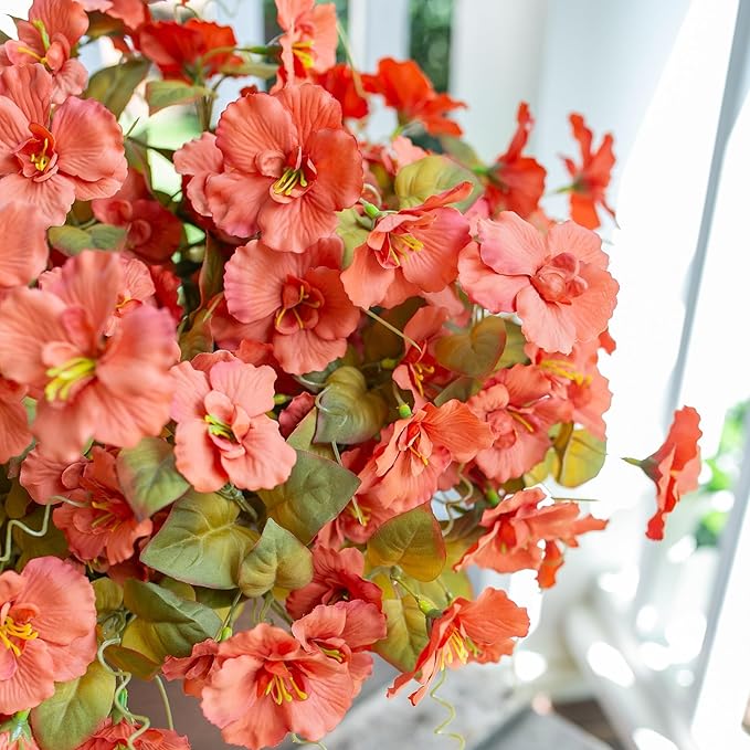 INSPRING Fake Fall Flowers Artificial Mums for Outdoors Autumn Decoration, Faux Silk Flowers Plants Realistic UV Resistant Tropical Flower Artificial for Outside Planter Patio (FOrange, 6 Bundles)