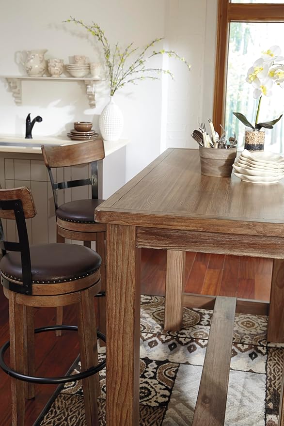 Signature Design by Ashley Pinnadel 24.25" Modern Farmhouse Swivel Counter Height Barstool, Light Brown