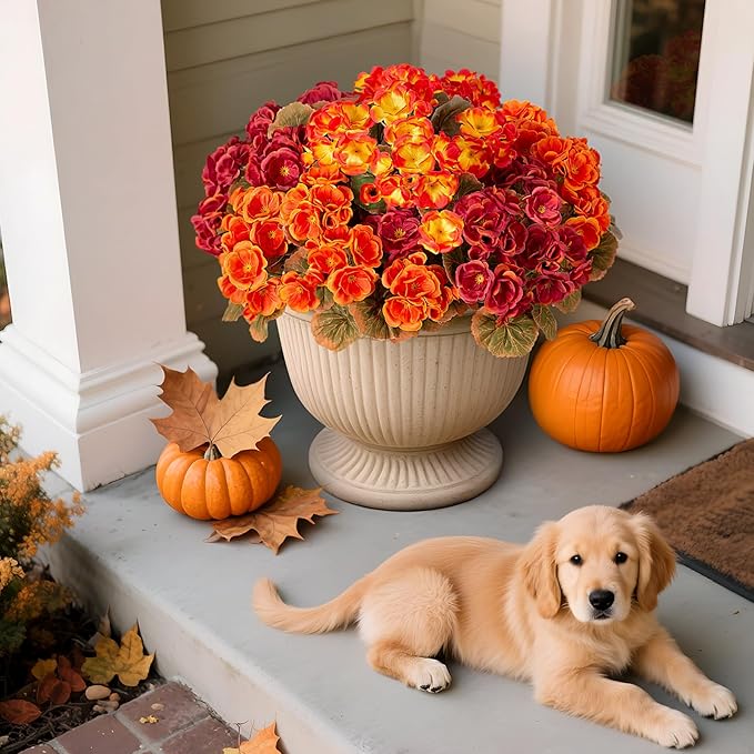 Fake Fall Flowers Artificial for Outdoors Decoration, 6 Bundles Faux Geranium Silk Flower Outside UV Resistant No Fade Artificial Floral for Home Garden Balcony Indoor Table Centerpieces Decor