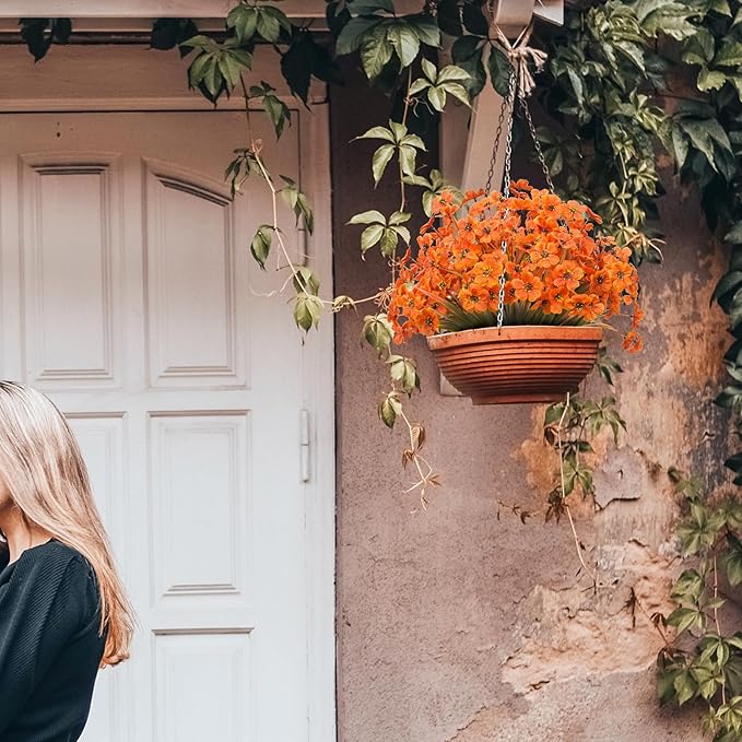 15 Bundles Artificial Flowers UV Resistant Outdoor Plants No Fade Faux Plastic Shrubs Fake Silk Flowers Window Box Garden Porch Home Decoration(Light Autumn Orange)