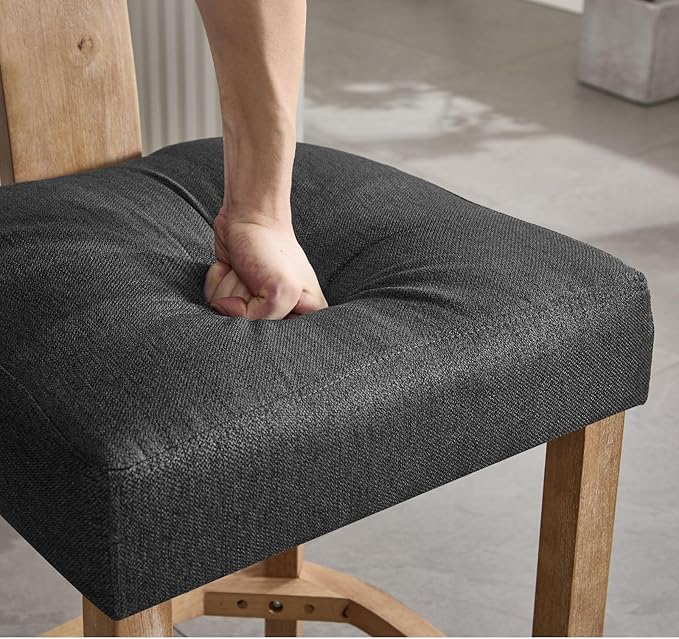 Linen Bar Stools Set of 6, Upholstered 27.7'' Counter Height Barstools with Curved Back, Farmhouse Wood Bar Chairs for Breakfast, Kitchen Island, Cafe, Gray