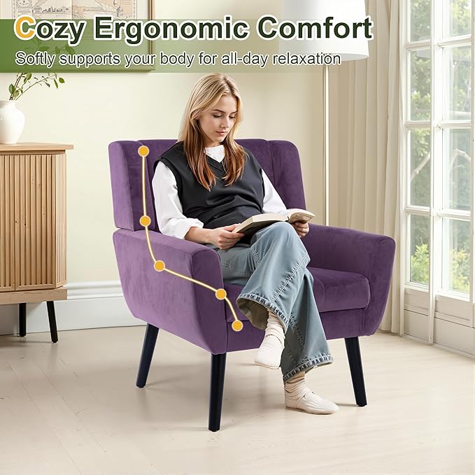 NicBex Accent Chair Set of 2, Modern Chair for Living Room Upholstered Foam Filled Living Room Chairs with Metal Legs Velvet Cozy Lounge Armchair for Living Room Bedroom,Lavender Purple