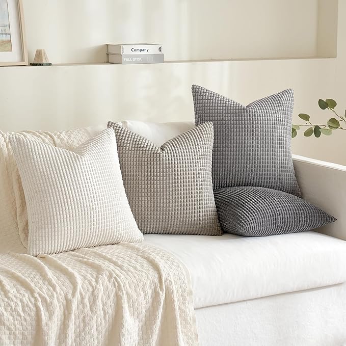 MIULEE Timeless Neutral Pillow Covers 18x18 Inch Set of 4 Mid Century Modern Grey Throw Pillows Rustic Corduroy Couch Pillowcases Nordic Home Decor for Sofa Living Room Bed