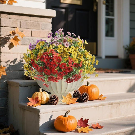 Artificial Mums for Outdoors Garden Home Fall Decor uv Resistant Outdoor Faux Plants Indoor Plastic Fake Plants Greenery Boxwood Porch Patio Fake Mums Flowers 12 Bundles Yard Decorations