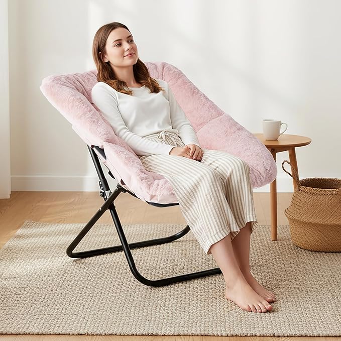 NEWBULIG Comfy Chair for Adults, Soft Faux Fur Foldable Lounge for Bedroom Living Room Dorm Rooms Flexible Reading Chair for Teens, Large Size, Square Shape