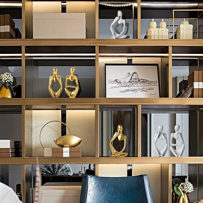 BrownLove 3pcs Golden Decor Thinker Statue Abstract Art Sculpture，Resin Collectible Figurines for Home Living Room Office Shelf Decoration