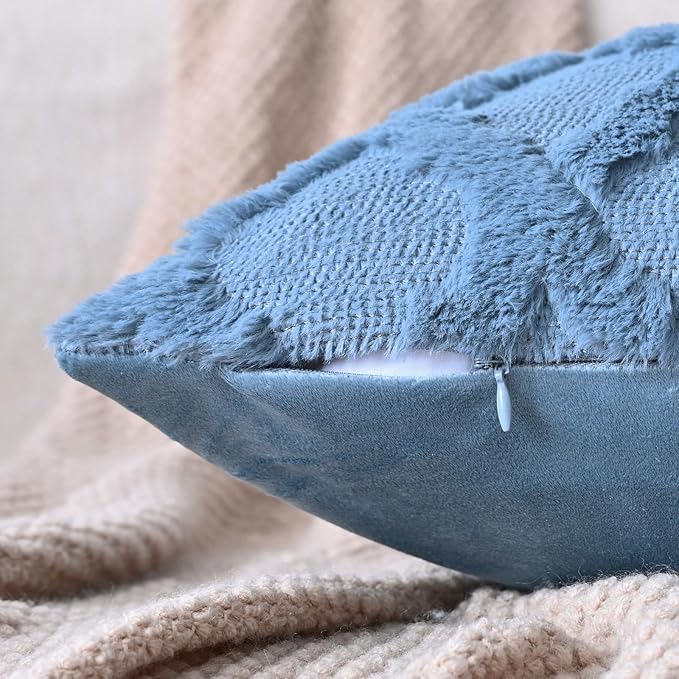 Set of 2 Soft Moroccan Throw Pillow Covers 20x20 Inch Plush Boho Decorative Pillow Cover Accent Cushion Case for Couch Sofa Bed, Grey Blue