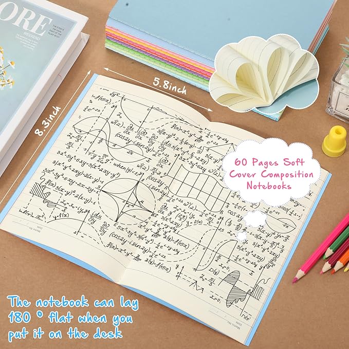 Handepo 100 Pack Composition Notebooks A5/A6 Ruled Lined Composition Kraft Notebooks Bulk Soft Cover Journals Travel Diary Memo for Students Classroom Office Supplies(A5,Blue)