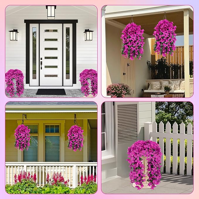 Artificial Bougainvillea Flowers for Outdoor Plant,2 pcs Faux Hanging Flowers Bougainvillea for Outside Decoration,Fake Silk UV Resistant Vines for Front Door Porch(Fuchsia)
