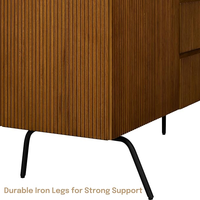 NTC Veil Sideboard with 2 Doors and 3 Drawers, Buffet Cabinet with Vertical Groove Design and Metal Legs, Storage Cabinet for Living Room, and Entryway, Effortless Assembly - Rustic Oak