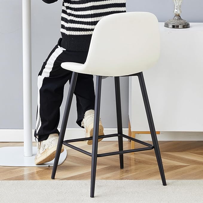 White Barstools Set of 2, 24.6" Counter Height Bar Stools with Back & Metal Footrest, Modern Island Chairs Set of 2 for Kitchens Island Home Bar