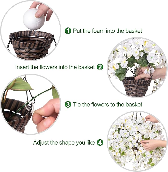 Artificial Fake Hanging Hibiscus Flowers Plants Baskets for Outdoor Decoration, Faux Silk Hibiscus Long Vines in Planter UV Resistant Realistic Flowers for Outside Porch Patio Home Decor, White