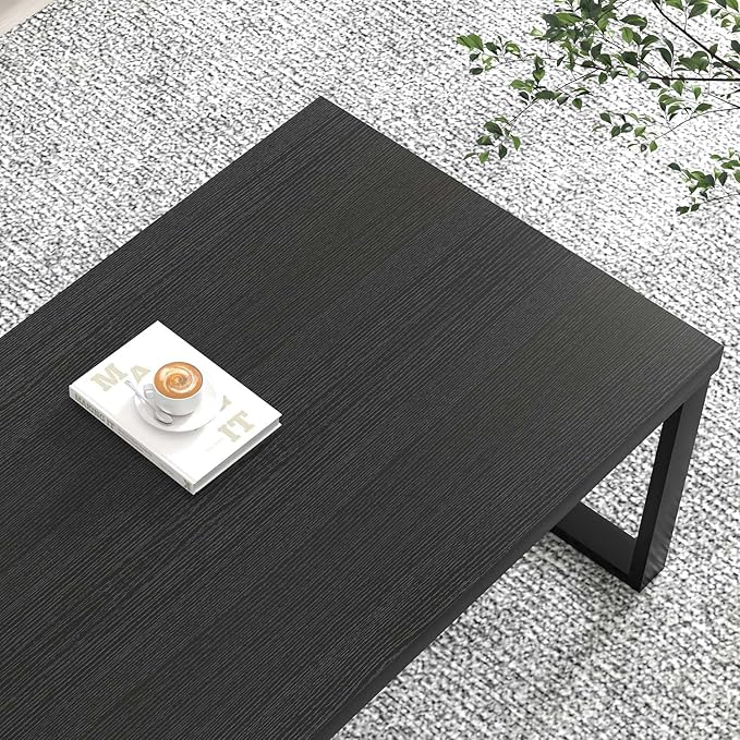EXCEFUR Black Coffee Table, Modern Rustic Center Table for Living Room, Industrial Rectangle Cocktail Tea Table for Home Office, 47 Inch