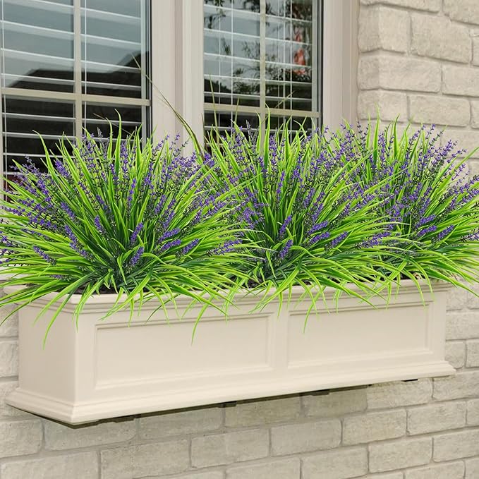 36 Pcs Artificial Flowers for Outdoors, UV Resistant Fake Outdoor Plants Faux Plastic Monkey Greenery Grass for Outside Front Porch Garden Window Box Home Office Planters Desk Decor (Purple)