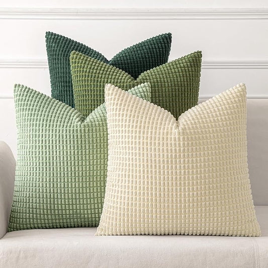 MIULEE Natural Green Pillow Covers 18x18 Inch Set of 4 Modern Nordic Neutral Throw Pillows Forest Inspired Soft Corduroy Summer Couch Pillowcases Home Decor for Sofa Living Room Bed