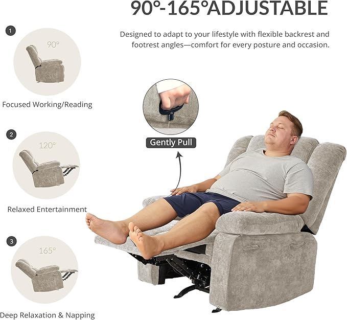 Velvet Rocker Recliner for Adults, Overstuffed Manual Recliner Chair with Spring Cushion, Rocking Chair with Side Pockets, Nursery Glider Recliner Single Sofa for Living Room (Oversize, Beige)