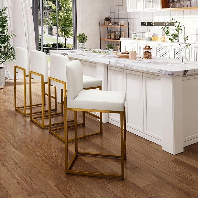 Sophia & William White and Gold Bar Stools Set of 4, Counter Height 24" Bar Stools with Backs